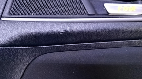 Door trim card rear right Ford Edge 15-18 black with black insert cloth, armrest black leather, molding gray structure, dents, abrasions, scratches, scuffs