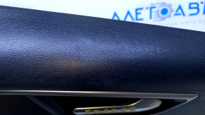Door trim card rear right Ford Edge 15-18 black with beige insert cloth, armrest black leather, molding gray structure, scuffs, dents, bumps, abrasions, scratches