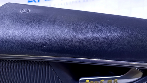 Door trim card rear right Ford Edge 15-18 black with black insert leather, titanium, white stitching, armrest black leather, scuff, dent, bumps, abrasions, scratches, whitened plastic, broken fastener