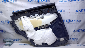 Door trim card rear right Ford Edge 15-18 black with black insert leather, titanium, white stitching, armrest black leather, scuff, dent, bumps, abrasions, scratches, whitened plastic, broken fastener