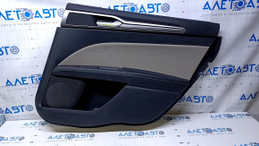 Door trim card rear right Ford Fusion mk5 17-20 black with beige insert cloth, armrest black leather, molding gray structure, scratches, abrasions, dents, bumps