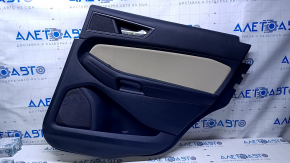 Door trim card rear right Ford Edge 15-18 black with beige insert cloth, armrest black leather, molding gray structure, scuffs, dents, abrasions, scratches
