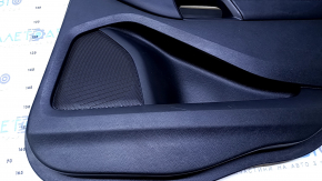 Door trim card rear right Ford Edge 15-18 black with beige insert cloth, armrest black leather, molding gray structure, scuffs, dents, abrasions, scratches