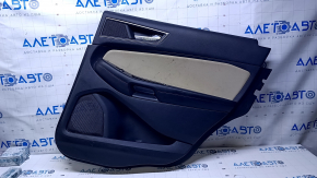 Door trim card rear right Ford Edge 15-18 black with beige insert cloth, armrest black leather, molding gray structure, scuffs, abrasions, scratches, for dry cleaning