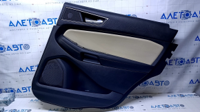 Door trim card rear right Ford Edge 15-18 black with beige insert leather, armrest black leather, molding gray structure, bumps, dents, abrasions, scratches