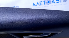Door trim card rear right Ford Edge 15-18 black with beige insert leather, armrest black leather, molding gray structure, bumps, dents, abrasions, scratches