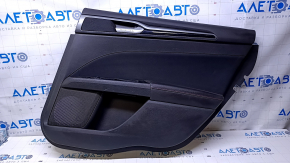 Door trim card rear right Ford Fusion mk5 13-16 black with black insert cloth, armrest black leather with red stitching, molding black gloss, scratches, abrasions, scuffs, crack in molding