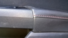 Door trim card rear right Ford Fusion mk5 13-16 black with black insert cloth, armrest black leather with red stitching, molding black gloss, scratches, abrasions, scuffs, crack in molding