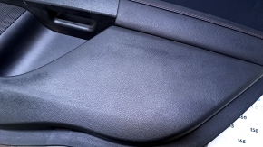 Door trim card rear right Ford Fusion mk5 13-16 black with black insert cloth, armrest black leather with red stitching, molding black gloss, scratches, abrasions, scuffs, crack in molding
