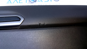 Door trim card rear right Ford Fusion mk5 13-16 black with black insert cloth, armrest black leather with red stitching, molding black gloss, scratches, abrasions, scuffs, crack in molding