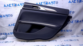 Door trim card rear right Lincoln MKZ 13-16 black with black insert leather, armrest black leather, molding gray structure, with backlight, scuffs, scratches, dent