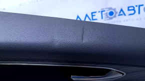 Door trim card rear right Lincoln MKX 16- beige with beige insert leather, brown armrest leather, molding dark wood with chrome, dents, scratches, abrasions