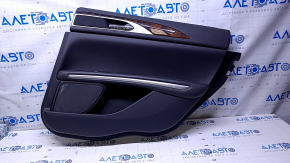 Door trim card rear right Lincoln MKZ 17-20 black with black insert leather, armrest black leather, molding light wood gloss, with backlight, scuffs, scratches, abrasions, pokes