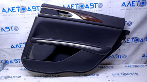Door trim card rear right Lincoln MKZ 17-20 black with black insert leather, armrest black leather, molding light wood gloss, with backlight, tear, dent, scratches, abrasions, crack crepe