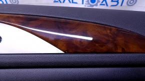 Door trim card rear right Lincoln MKZ 17-20 black with black insert leather, armrest black leather, molding light wood gloss, with backlight, tear, dent, scratches, abrasions, crack crepe