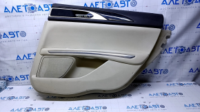 Door trim card rear right Lincoln MKZ 13-16 beige with beige insert leather, armrest beige leather, molding dark wood, dents, scratches, for dry cleaning