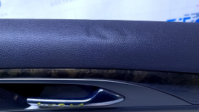 Door trim card rear right Lincoln MKZ 13-16 beige with beige insert leather, armrest beige leather, molding dark wood, dents, scratches, abrasions, pokes, broken fasteners
