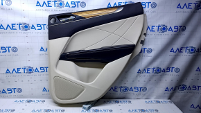 Door trim card rear right Lincoln MKC 15- beige with beige insert leather, armrest dark brown leather, insert light wood structure, dents, bump, scratch