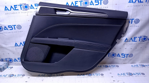 Door trim card rear right Ford Fusion mk5 17-20 black with black insert cloth, armrest black leather, molding gray structure, scratches, abrasions, pokes, scuffs, dents
