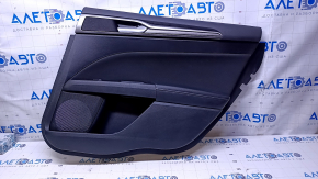 Door trim card rear right Ford Fusion mk5 17-20 black with black insert cloth, armrest black leather, molding gray structure, scratches, abrasions, pokes, scuffs, dents