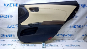 Door trim card rear right Toyota Avalon 13-18 black with beige insert leather, armrest brown leather, handle molding chrome, scuffs, dents, scratches