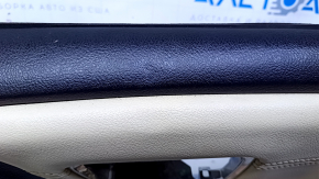 Door trim card rear right Toyota Avalon 13-18 black with beige insert leather, armrest brown leather, handle molding chrome, scuffs, dents, scratches