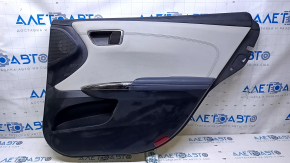 Door trim card rear right Toyota Avalon 13-18 black with gray insert leather, armrest blue leather, handle molding chrome, scuffs, scratches, scuffs