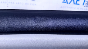Door trim card rear right Toyota Avalon 13-18 black with gray insert leather, armrest blue leather, molding handle chrome, scuffs, scratches, dent, bump
