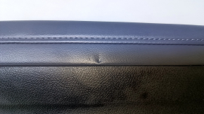 Door trim card rear right Toyota Avalon 13-18 black with gray insert leather, armrest blue leather, molding handle chrome, scuffs, scratches, dent, bump
