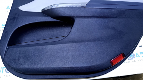 Door trim card rear right Toyota Avalon 13-18 black with gray insert leather, armrest blue leather, molding handle chrome, scuffs, scratches, dent, bump