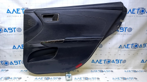 Door trim card rear right Toyota Avalon 13-18 black with black insert leather, armrest black leather, handle molding chrome, abrasions, scratches, dents, scuffs