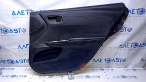 Door trim card rear right Toyota Avalon 13-18 black with black insert leather, armrest black leather, handle molding chrome, abrasions, scratches, burrs, dents