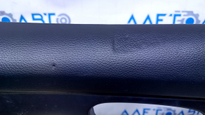 Door trim card front right Nissan Rogue 14-20 beige with beige insert plastic, armrest beige leather, molding graphite structure, scuffs, dents, whitened plastic