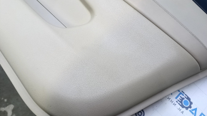 Door trim card front right Nissan Rogue 14-20 beige with beige insert plastic, armrest beige leather, molding graphite structure, scuffs, dents, whitened plastic