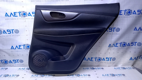 Door trim card rear right Nissan Rogue 17-20 black with black insert plastic, armrest black leather, molding graphite structure, scuffs