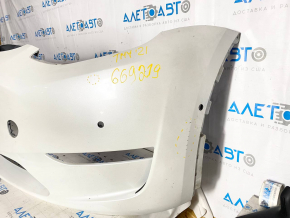 Front bare bumper Tesla Model Y 20 - for 6 parking sensors, white, dented, minor scratches