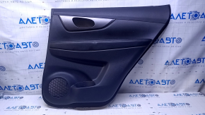 Door trim card rear right Nissan Rogue 14-20 black with black insert plastic, armrest black leather, molding graphite structure, abrasions, scratches