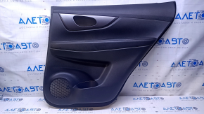 Door trim card rear right Nissan Rogue 14-20 black with black insert plastic, armrest black leather, molding graphite structure, abrasions, scratches
