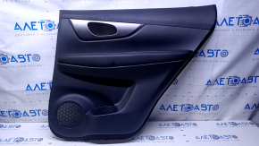 Door trim card rear right Nissan Rogue 14-20 black with black insert plastic, armrest black leather, molding graphite structure, abrasions, scratches