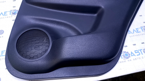 Door trim card rear right Nissan Rogue 17-20 black with black insert plastic, armrest black leather, molding carbon glossy, scuffs, scratches