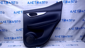 Door trim card rear right Nissan Rogue Sport 17-19 black with black insert plastic, armrest black leather, molding graphite structure, scratches