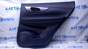 Door trim card rear right Nissan Rogue 17-20 black with black insert plastic, armrest black leather, molding graphite structure, scuffs, scratches