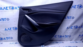 Door trim card rear right Mazda 6 13-15 grand touring black with black insert leather, armrest black leather with red stitching, molding chrome, dent, scratches, abrasions, bump