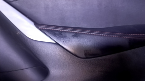 Door trim card rear right Mazda 6 13-15 grand touring black with black insert leather, armrest black leather with red stitching, molding chrome, dent, scratches, abrasions, bump