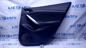 Door trim card rear right Mazda 6 13-15 Sport black with black insert cloth, armrest black leather, molding chrome, dents, scratches, abrasions