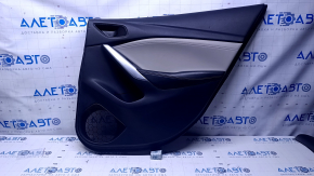 Door trim card rear right Mazda 6 13-15 Touring black with gray insert leather, armrest black leather, molding chrome, dent, abrasions, scratches, bumps