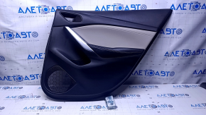 Door trim card rear right Mazda 6 13-15 Touring black with gray insert leather, armrest black leather, molding chrome, dent, abrasions, scratches