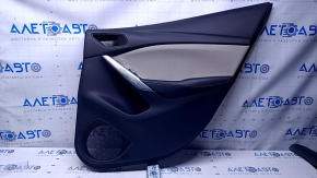 Door trim card rear right Mazda 6 13-15 Sport black with gray insert cloth, armrest black leather, dent, scratches, abrasions, pokes