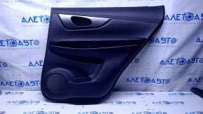 Door trim card rear right Nissan Rogue 14-20 black with black insert plastic, armrest black leather, molding graphite structure, abrasions, scratches, dent