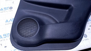 Door trim card rear right Nissan Rogue 14-20 black with black insert plastic, armrest black leather, molding graphite structure, abrasions, scratches, dent